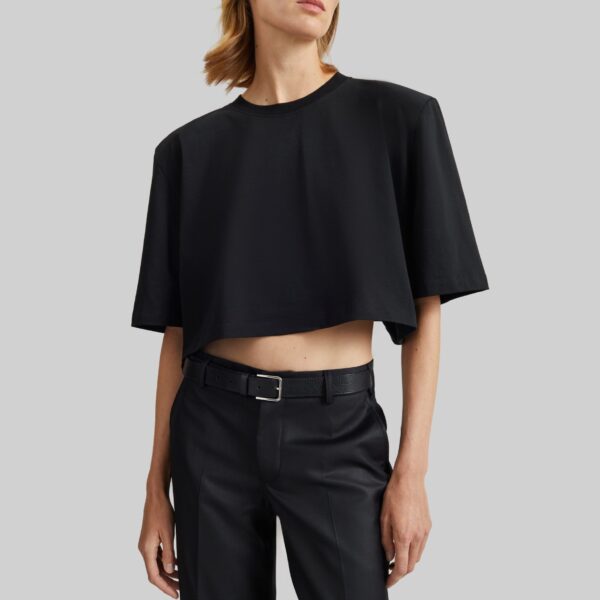 The Frankie Shop Kelan Padded Cropped Tee – Black Top, view 4
