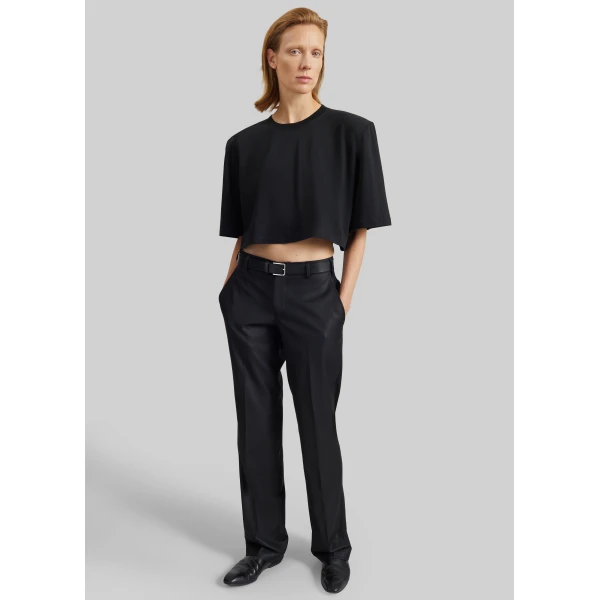 The Frankie Shop Kelan Padded Cropped Tee - Black - Oversized Minimalist Tops in Black - Shop at Luxury Shoes 