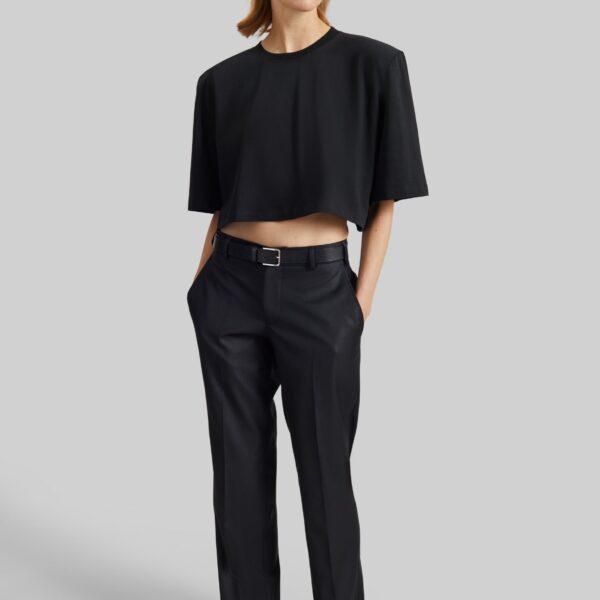 The Frankie Shop Kelan Padded Cropped Tee – Black Top, view 5