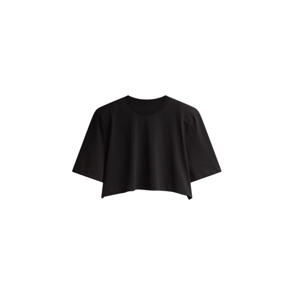 The Frankie Shop Kelan Padded Cropped Tee - Black - Oversized Minimalist Tops in Black - Shop at Luxury Shoes 