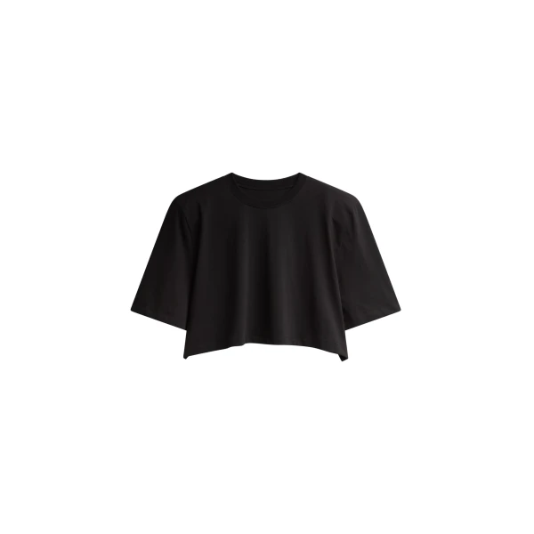 The Frankie Shop Kelan Padded Cropped Tee - Black - Oversized Minimalist Tops in Black - Shop at Luxury Shoes 