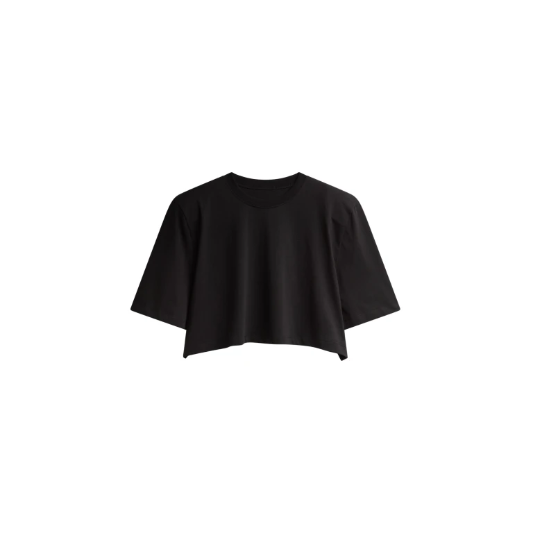 The Frankie Shop Kelan Padded Cropped Tee - Black - Oversized Minimalist Tops in Black - Shop at Luxury Shoes 