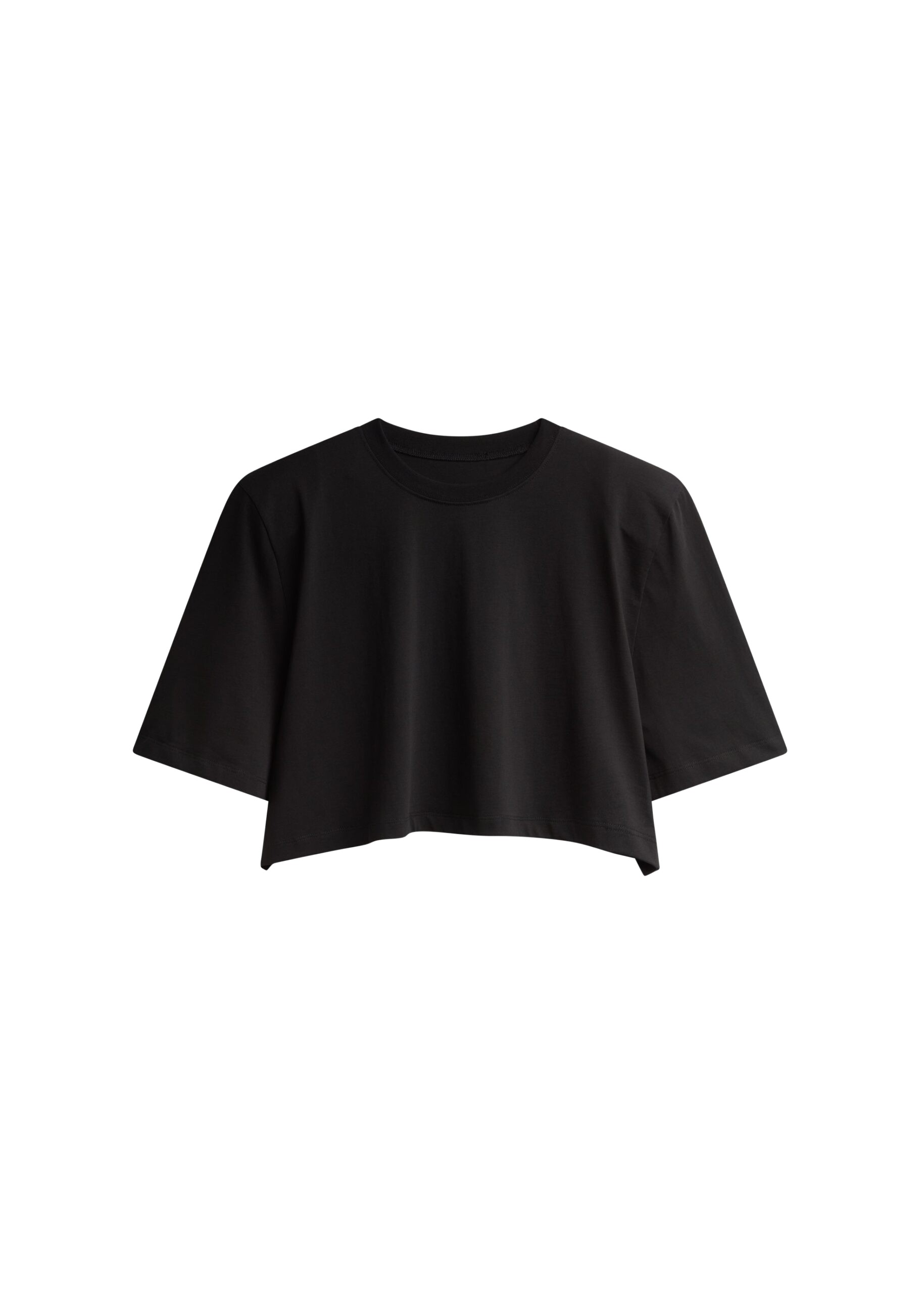 The Frankie Shop Kelan Padded Cropped Tee - Black - Oversized Minimalist Tops in Black - Shop at Luxury Shoes 