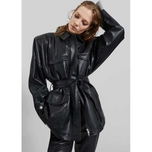 The Frankie Shop Kelia Faux Leather Padded Utility Jacket - Black - Oversized Minimalist Jackets in Black - Shop at Luxury Shoes 