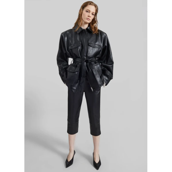 The Frankie Shop Kelia Faux Leather Padded Utility Jacket - Black - Oversized Minimalist Jackets in Black - Shop at Luxury Shoes 