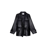 The Frankie Shop Kelia Faux Leather Padded Utility Jacket - Black - Oversized Minimalist Jackets in Black - Shop at Luxury Shoes 