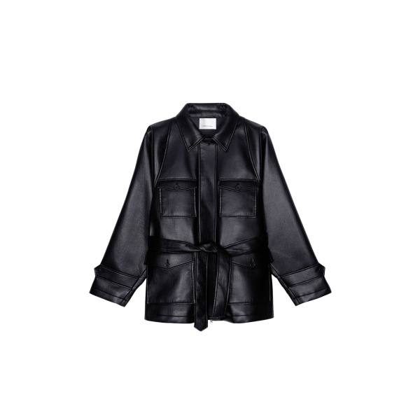 The Frankie Shop Kelia Faux Leather Padded Utility Jacket - Black - Oversized Minimalist Jackets in Black - Shop at Luxury Shoes 