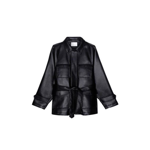 The Frankie Shop Kelia Faux Leather Padded Utility Jacket - Black - Oversized Minimalist Jackets in Black - Shop at Luxury Shoes 