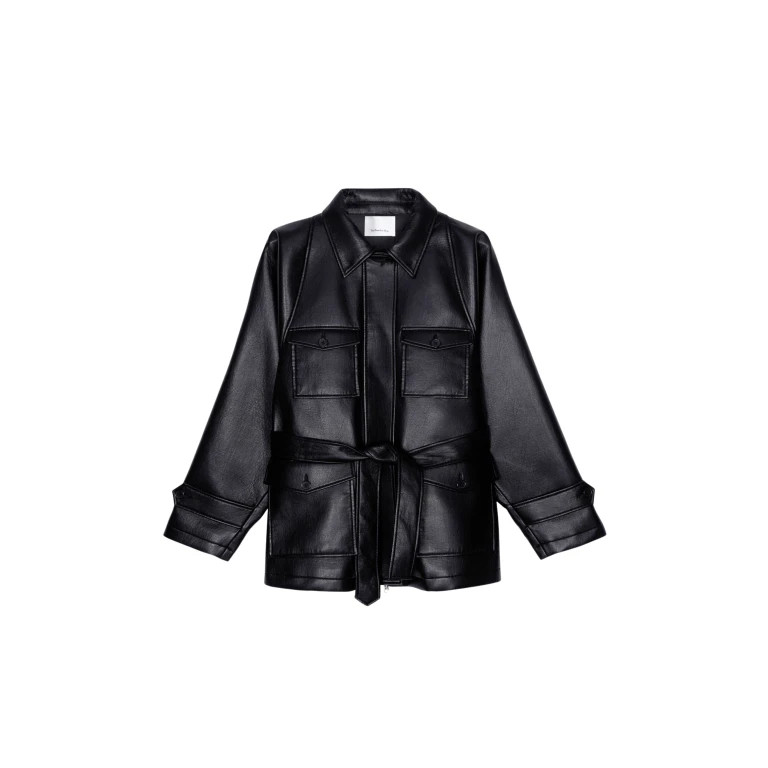 The Frankie Shop Kelia Faux Leather Padded Utility Jacket - Black - Oversized Minimalist Jackets in Black - Shop at Luxury Shoes 