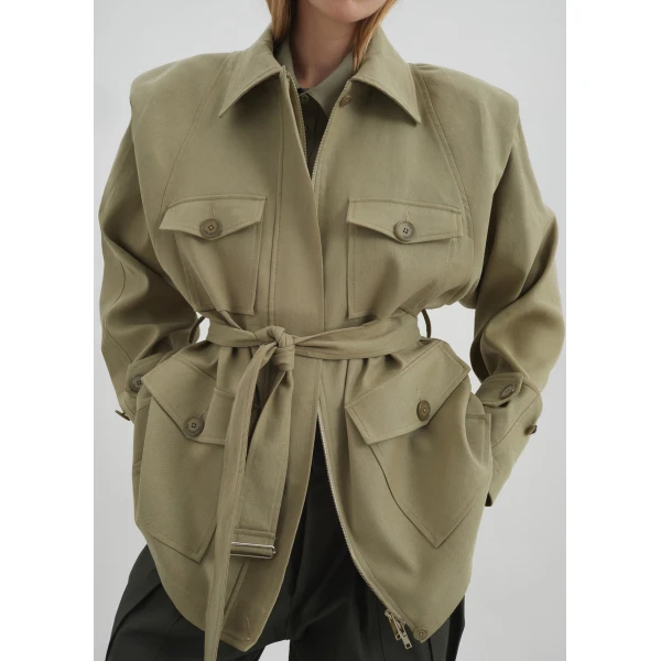 The Frankie Shop Kelia Padded Utility Jacket - Sage - Oversized Minimalist Jackets in Green - Shop at Luxury Shoes 