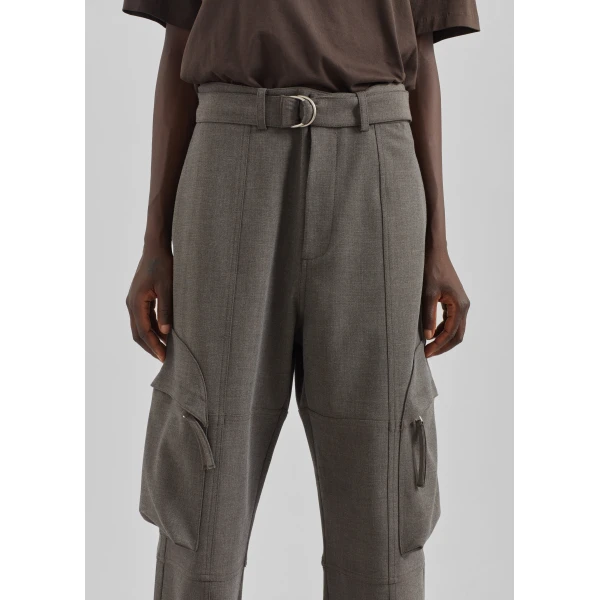 The Frankie Shop Kelly Double Weave Cargo Pants - Taupe Melange - Oversized Minimalist Pants in Beige - Shop at Luxury Shoes 
