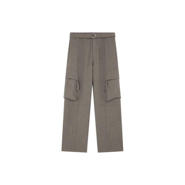 The Frankie Shop Kelly Double Weave Cargo Pants - Taupe Melange - Oversized Minimalist Pants in Beige - Shop at Luxury Shoes 
