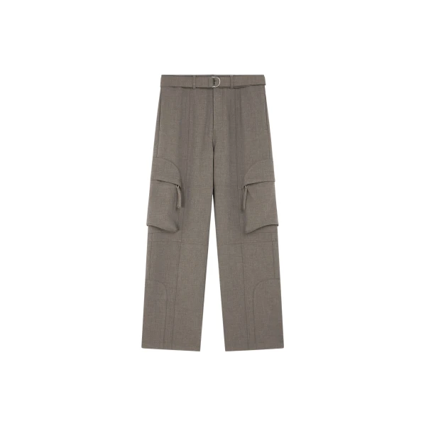 The Frankie Shop Kelly Double Weave Cargo Pants - Taupe Melange - Oversized Minimalist Pants in Beige - Shop at Luxury Shoes 