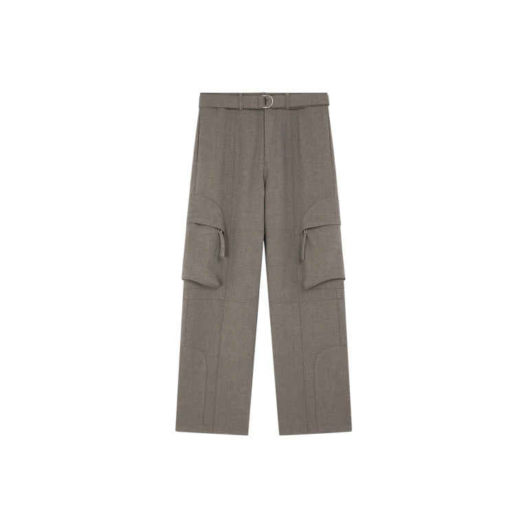 The Frankie Shop Kelly Double Weave Cargo Pants - Taupe Melange - Oversized Minimalist Pants in Beige - Shop at Luxury Shoes 