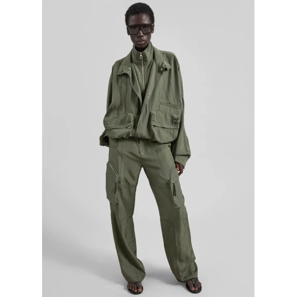 The Frankie Shop Kelly Fluid Cargo Pants - Moss Green - Oversized Minimalist Pants in Green - Shop at Luxury Shoes 