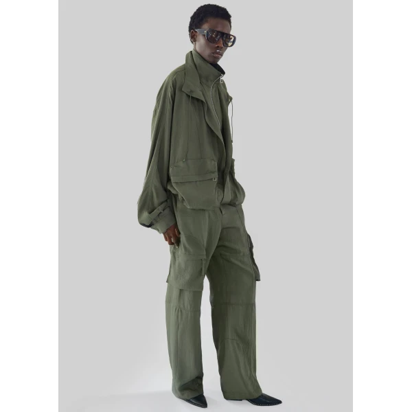 The Frankie Shop Kelly Fluid Cargo Pants - Moss Green - Oversized Minimalist Pants in Green - Shop at Luxury Shoes 