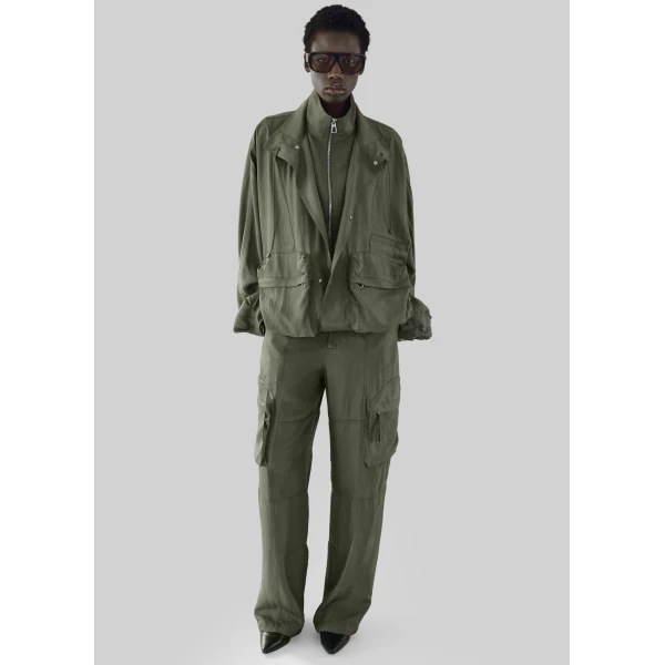 The Frankie Shop Kelly Fluid Cargo Pants - Moss Green - Oversized Minimalist Pants in Green - Shop at Luxury Shoes 