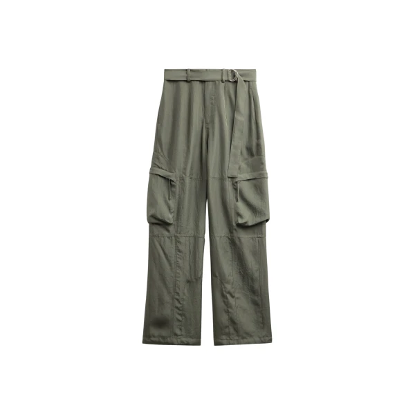 The Frankie Shop Kelly Fluid Cargo Pants - Moss Green - Oversized Minimalist Pants in Green - Shop at Luxury Shoes 