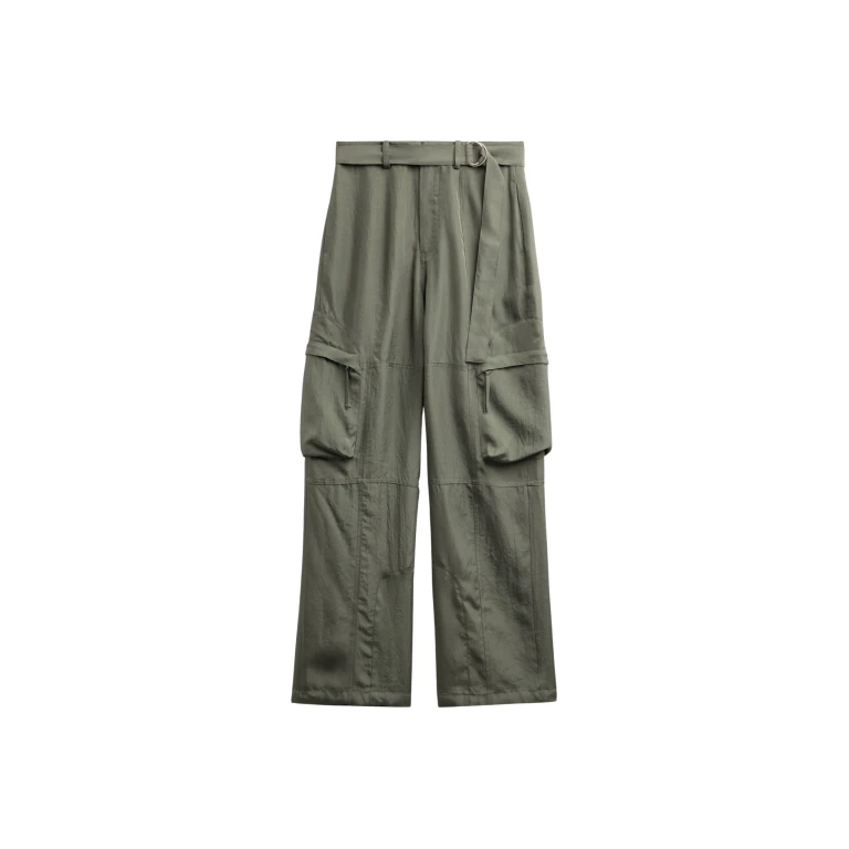The Frankie Shop Kelly Fluid Cargo Pants - Moss Green - Oversized Minimalist Pants in Green - Shop at Luxury Shoes 