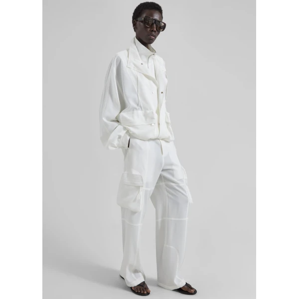 The Frankie Shop Kelly Fluid Cargo Pants - White - Oversized Minimalist Pants in White - Shop at Luxury Shoes 