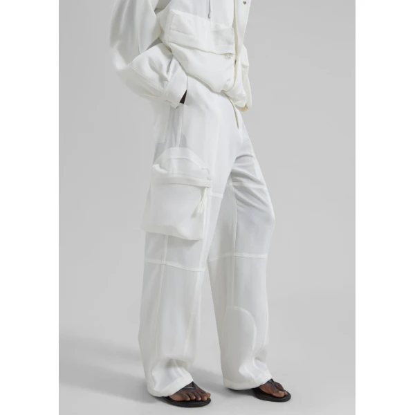 The Frankie Shop Kelly Fluid Cargo Pants - White - Oversized Minimalist Pants in White - Shop at Luxury Shoes 