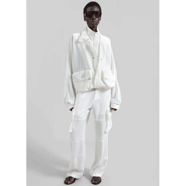 The Frankie Shop Kelly Fluid Cargo Pants - White - Oversized Minimalist Pants in White - Shop at Luxury Shoes 