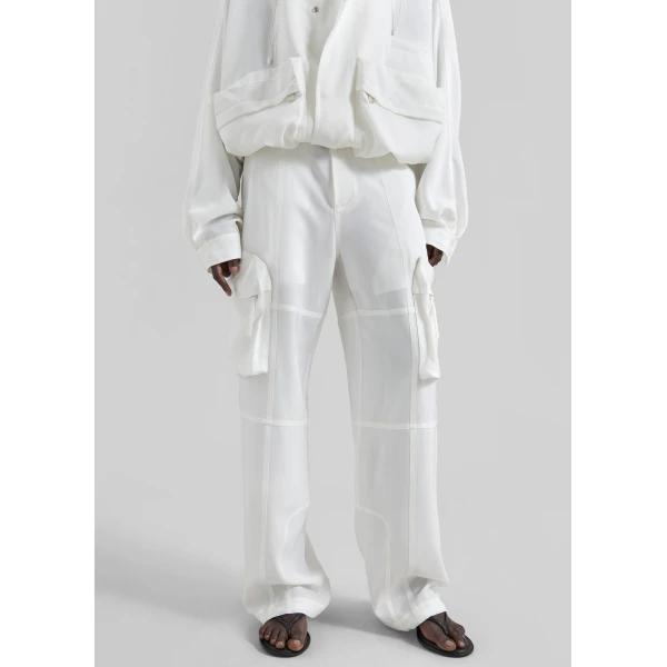 The Frankie Shop Kelly Fluid Cargo Pants - White - Oversized Minimalist Pants in White - Shop at Luxury Shoes 