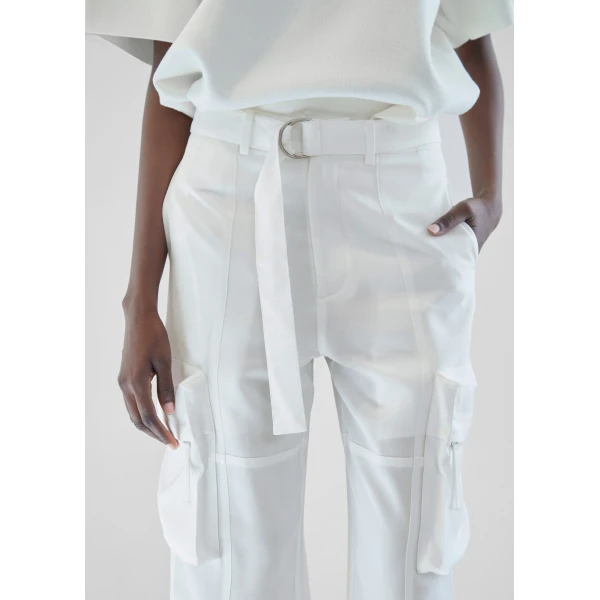 The Frankie Shop Kelly Fluid Cargo Pants - White - Oversized Minimalist Pants in White - Shop at Luxury Shoes 