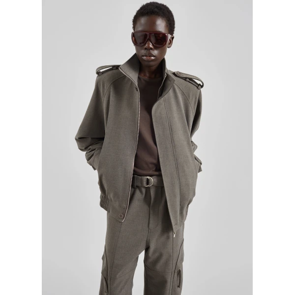 The Frankie Shop Kelly Padded Double Weave Blouson - Taupe Melange - Oversized Minimalist Jackets in Beige - Shop at Luxury Shoes 