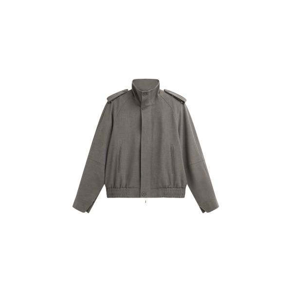 The Frankie Shop Kelly Padded Double Weave Blouson - Taupe Melange - Oversized Minimalist Jackets in Beige - Shop at Luxury Shoes 