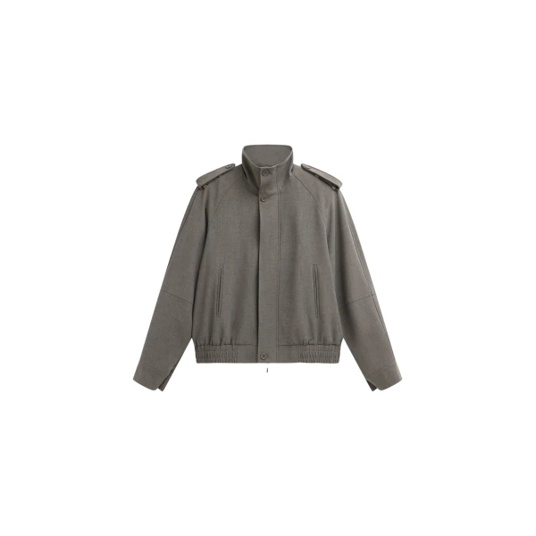 The Frankie Shop Kelly Padded Double Weave Blouson - Taupe Melange - Oversized Minimalist Jackets in Beige - Shop at Luxury Shoes 