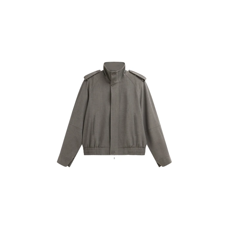 The Frankie Shop Kelly Padded Double Weave Blouson - Taupe Melange - Oversized Minimalist Jackets in Beige - Shop at Luxury Shoes 
