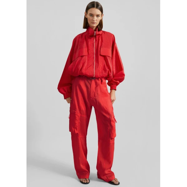 The Frankie Shop Kelly Sheer Cargo Pants - Red - Oversized Minimalist Pants in Red - Shop at Luxury Shoes 