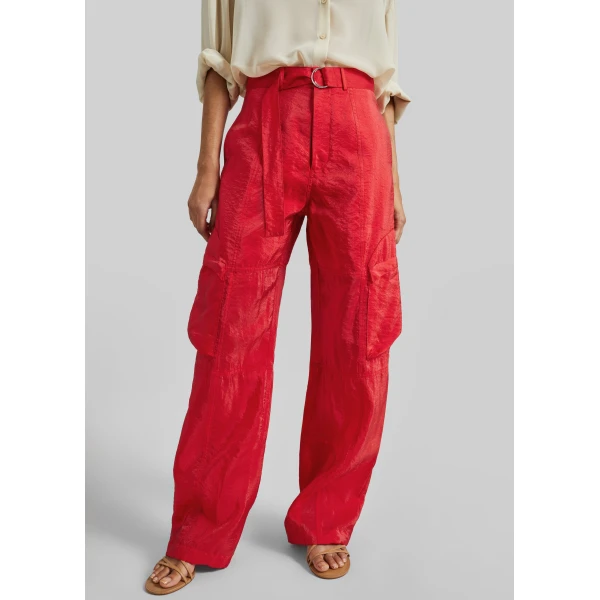 The Frankie Shop Kelly Sheer Cargo Pants - Red - Oversized Minimalist Pants in Red - Shop at Luxury Shoes 