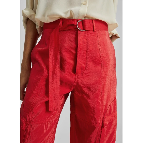 The Frankie Shop Kelly Sheer Cargo Pants - Red - Oversized Minimalist Pants in Red - Shop at Luxury Shoes 