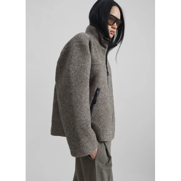 The Frankie Shop Kenei Fleece Zip Jacket – Greige Melange, view 6