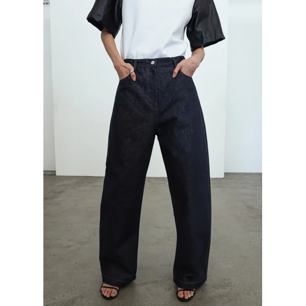 The Frankie Shop Kessel Denim Pants - Dark Wash - Oversized Minimalist Pants in Grey - Shop at Luxury Shoes 