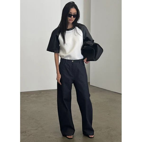 The Frankie Shop Kessel Denim Pants - Dark Wash - Oversized Minimalist Pants in Grey - Shop at Luxury Shoes 