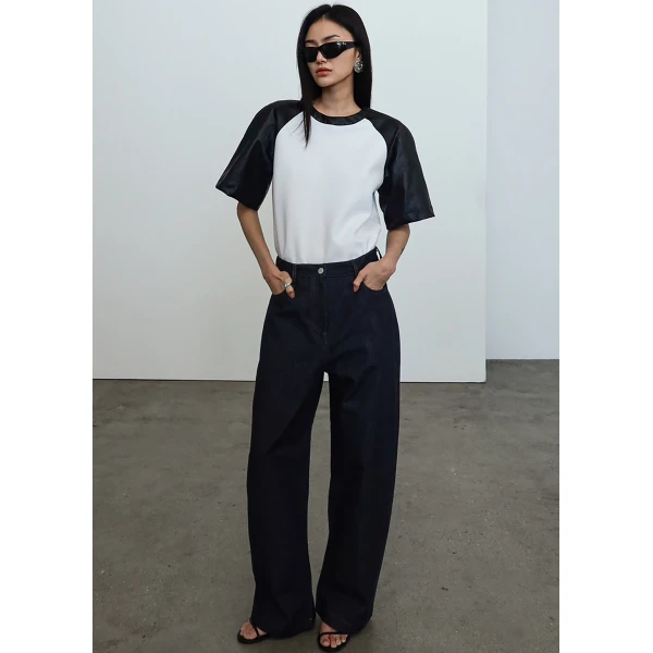 The Frankie Shop Kessel Denim Pants - Dark Wash - Oversized Minimalist Pants in Grey - Shop at Luxury Shoes 