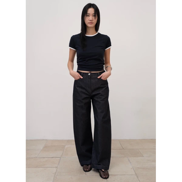 The Frankie Shop Kessel Denim Pants - Dark Wash - Oversized Minimalist Pants in Grey - Shop at Luxury Shoes 