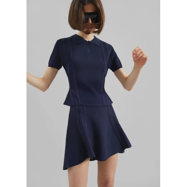 The Frankie Shop Kiama Sculpted Mini Skirt - Navy - Oversized Minimalist Skirts in Blue - Shop at Luxury Shoes 