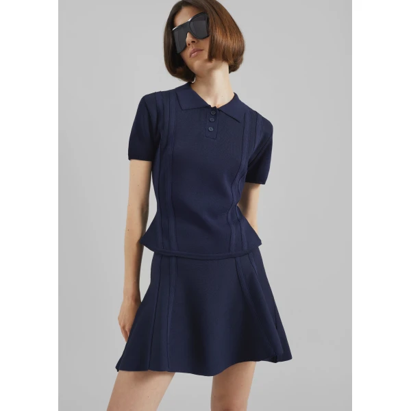 The Frankie Shop Kiama Sculpted Mini Skirt - Navy - Oversized Minimalist Skirts in Blue - Shop at Luxury Shoes 