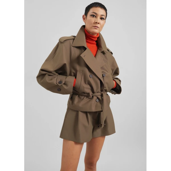 The Frankie Shop Kinsley Cropped Trench Jacket - Brown - Oversized Minimalist Coats in Beige - Shop at Luxury Shoes 