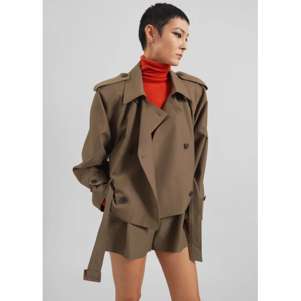 The Frankie Shop Kinsley Cropped Trench Jacket - Brown - Oversized Minimalist Coats in Beige - Shop at Luxury Shoes 