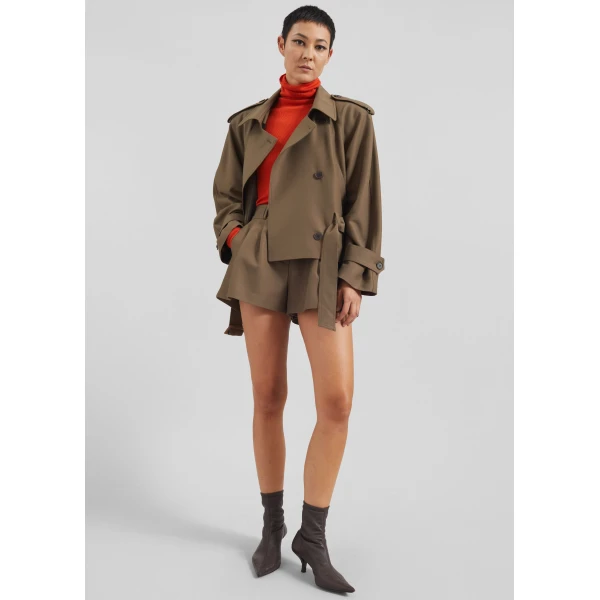 The Frankie Shop Kinsley Cropped Trench Jacket - Brown - Oversized Minimalist Coats in Beige - Shop at Luxury Shoes 