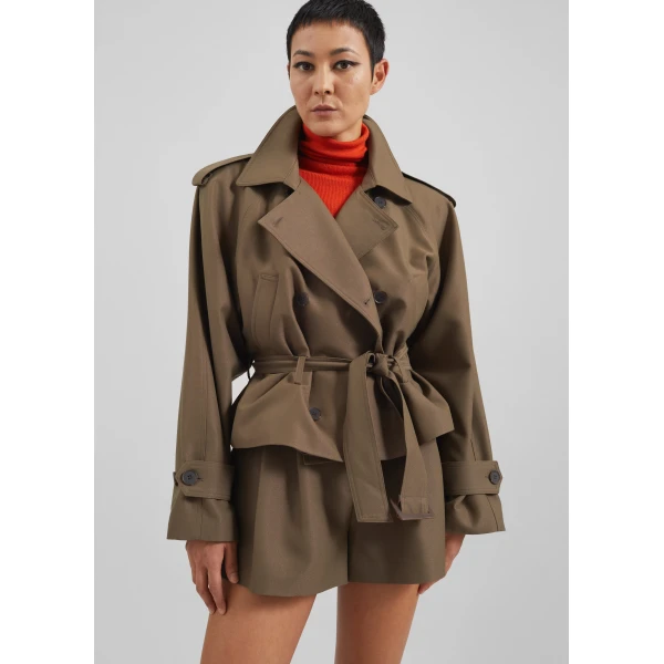 The Frankie Shop Kinsley Cropped Trench Jacket - Brown - Oversized Minimalist Coats in Beige - Shop at Luxury Shoes 