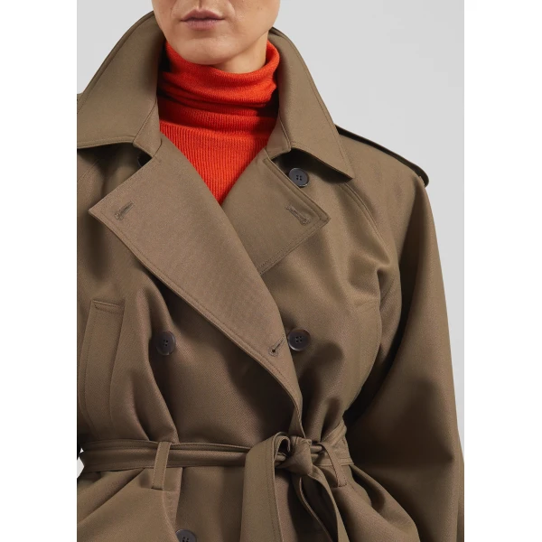 The Frankie Shop Kinsley Cropped Trench Jacket - Brown - Oversized Minimalist Coats in Beige - Shop at Luxury Shoes 