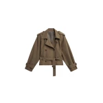 The Frankie Shop Kinsley Cropped Trench Jacket - Brown - Oversized Minimalist Coats in Beige - Shop at Luxury Shoes 