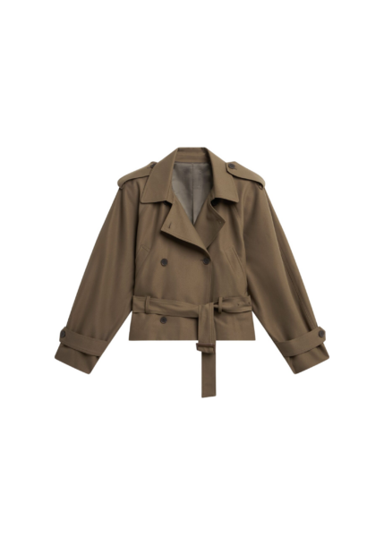 The Frankie Shop Kinsley Cropped Trench Jacket - Brown - Oversized Minimalist Coats in Beige - Shop at Luxury Shoes 