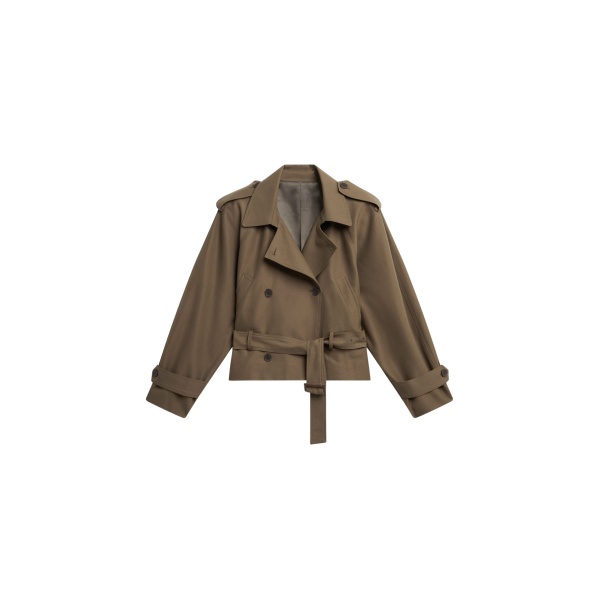 The Frankie Shop Kinsley Cropped Trench Jacket - Brown - Oversized Minimalist Coats in Beige - Shop at Luxury Shoes 